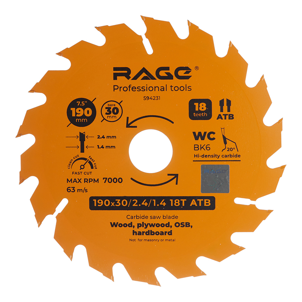 Диск пильный по дереву Rage by Vira Fast cut 190х30 мм 18 зубьев (594231)