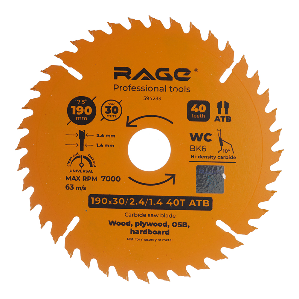 Диск пильный по дереву Rage by Vira Universal 190х30 мм 40 зубьев (594233)