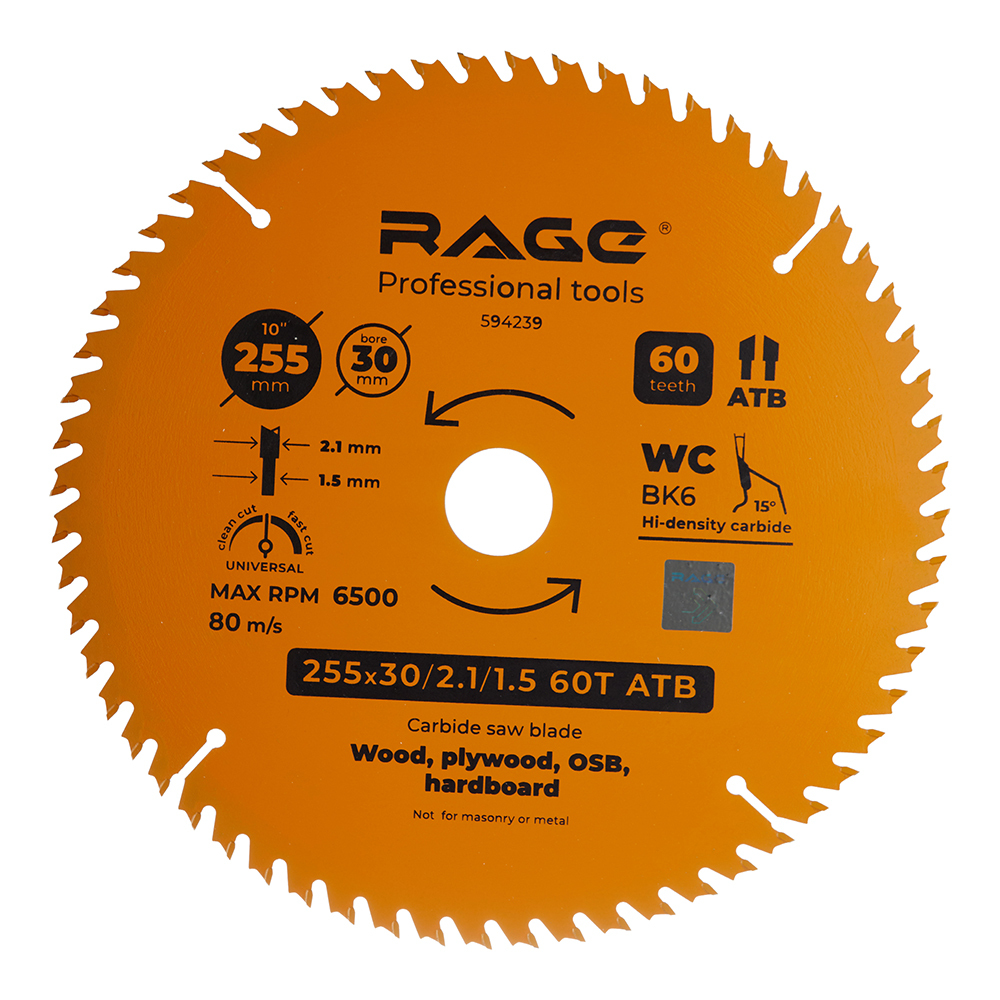 Диск пильный по дереву Rage by Vira Universal 255х30 мм 60 зубьев (594239)
