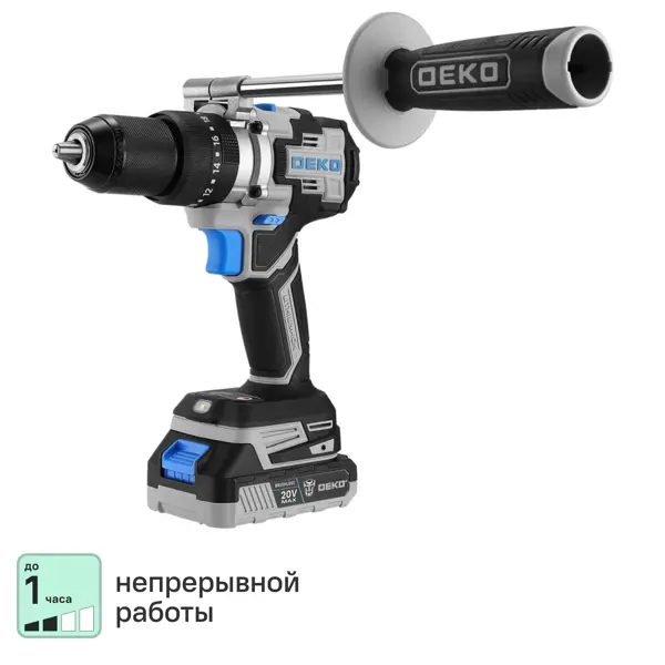 Дрель-шуруповерт аккумуляторная ударная бесщеточная Deko ZKCD20VPRO, 20 В Li-ion 2x3 Ач