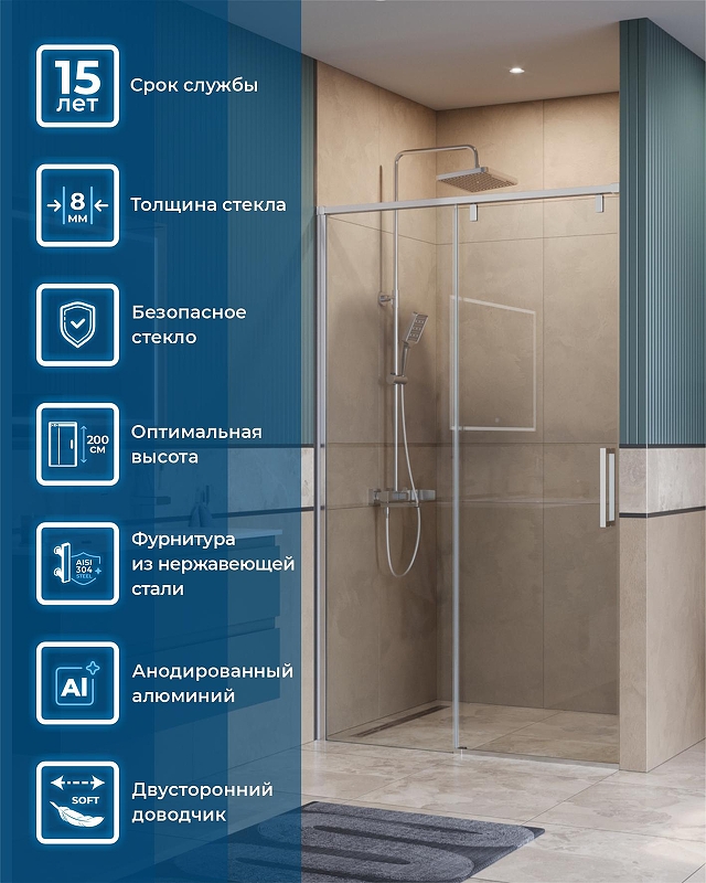 Душевая дверь BelBagno Soft Close-1 120 SOFT_CLOSE-1-BF-1-120-C-Cr профиль Хром стекло прозрачное
