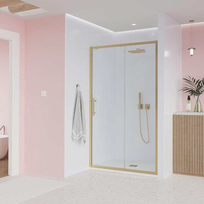 Душевая дверь Veconi Evo 100 G 160 E1-G-160-01-C9 профиль цвет Брашированное золото стекло прозрачное
