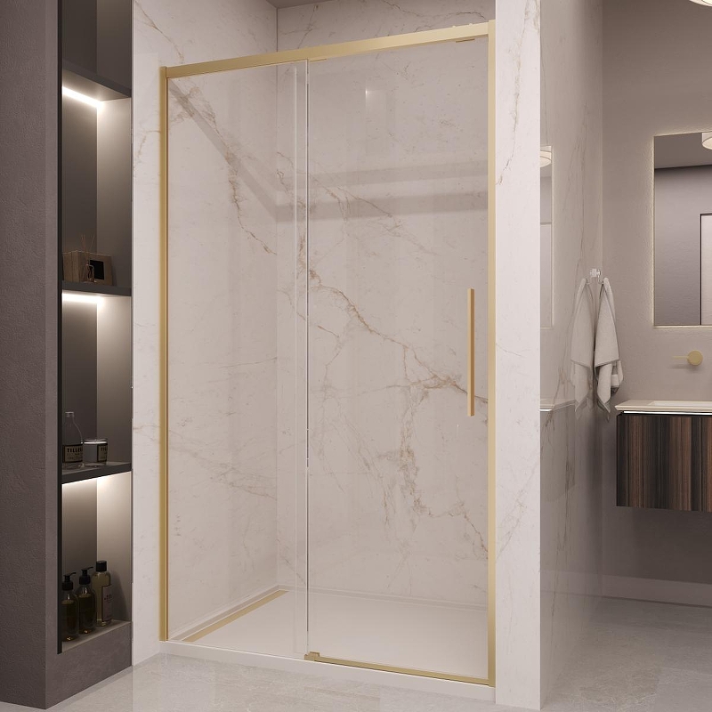 Душевая дверь Vincea Stella 120 VDS-1ST120CLG профиль цвет Брашированное золото стекло прозрачное