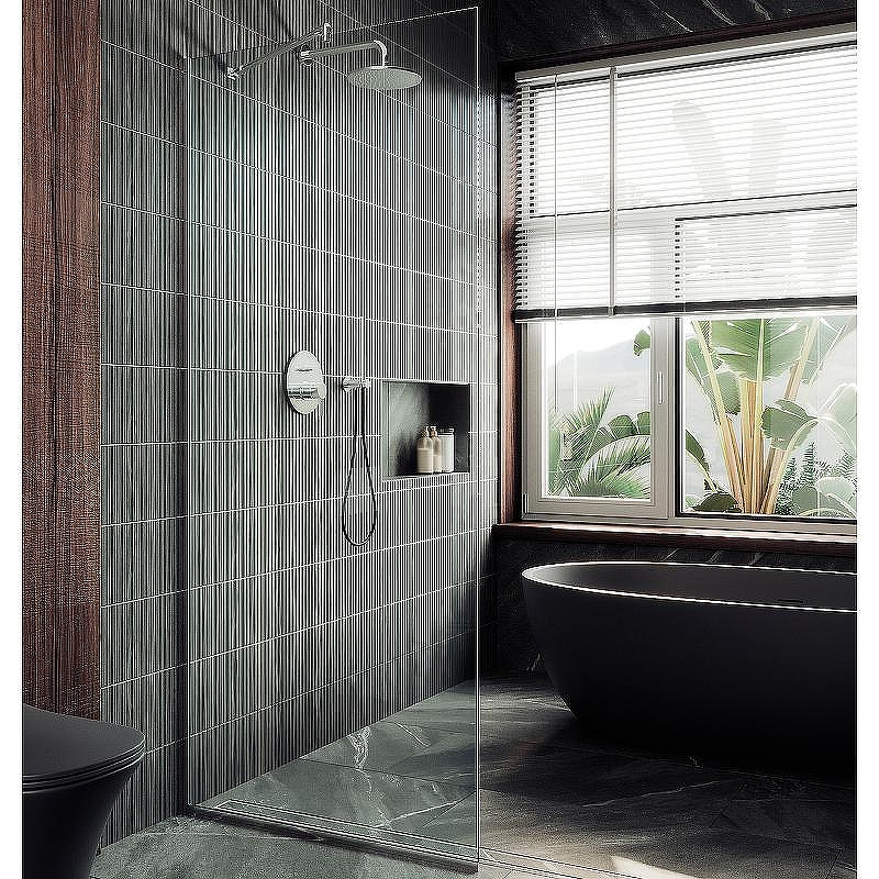 Душевая перегородка Maybah Glass MGD-677-5у 1090x1950 в узком профиле Хром матовый стекло прозрачное