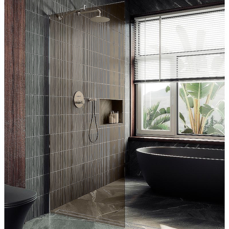 Душевая перегородка Maybah Glass MGD-678-5ш 1090x1950 в широком профиле Хром матовый стекло бронзовое