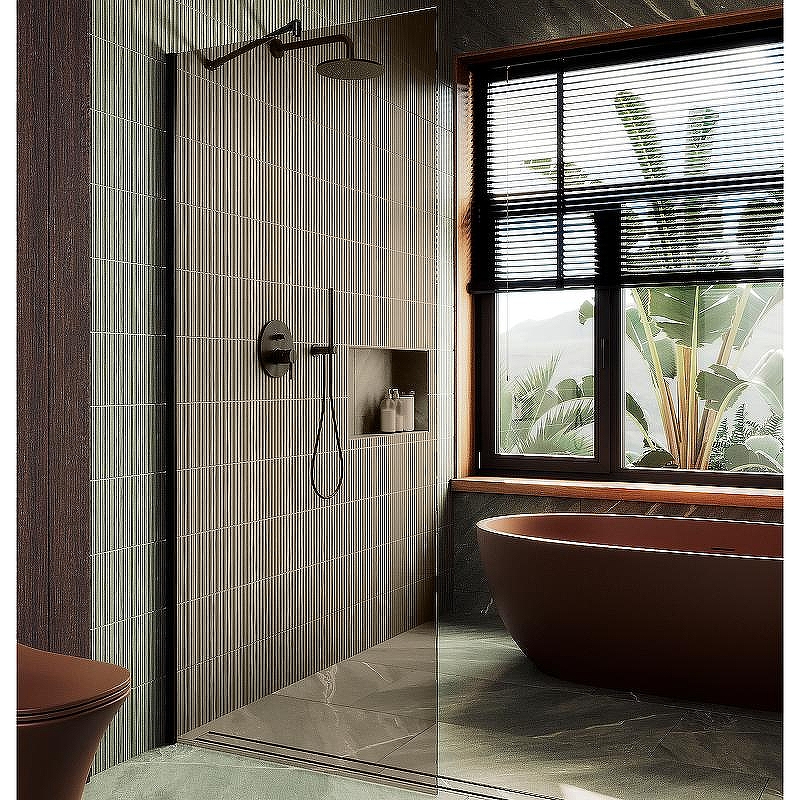 Душевая перегородка Maybah Glass MGD-678-6ш 1090x1950 в широком профиле Черный стекло бронзовое