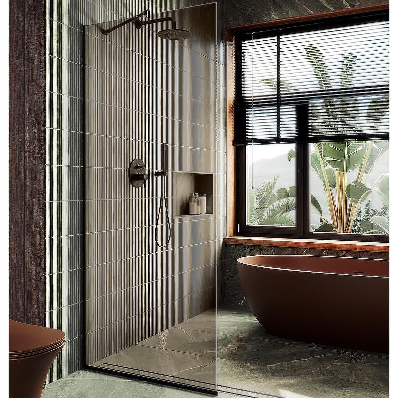 Душевая перегородка Maybah Glass MGD-678-6у 1090x1950 в узком профиле Черный стекло бронзовое