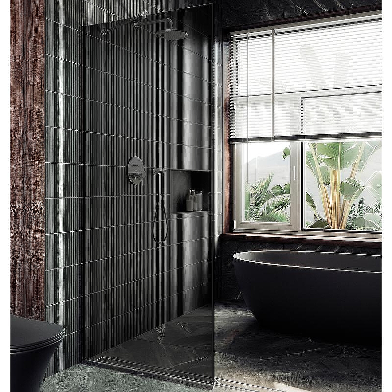 Душевая перегородка Maybah Glass MGD-681-5у 1090x1950 в узком профиле Хром матовый стекло графитовое