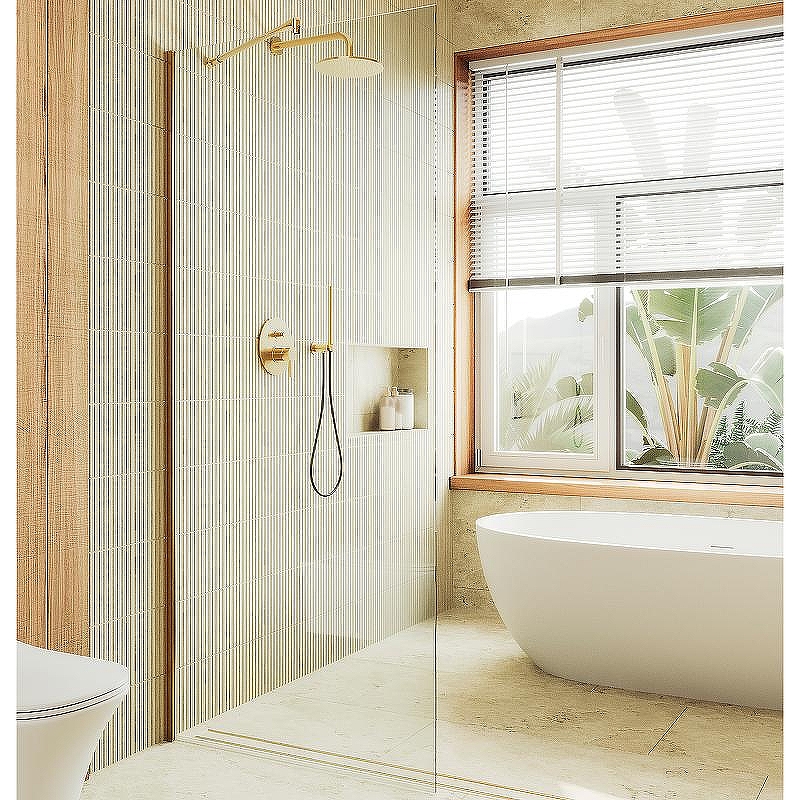 Душевая перегородка Maybah Glass MGD-689-3ш 890x1950 в широком профиле Золото стекло прозрачное