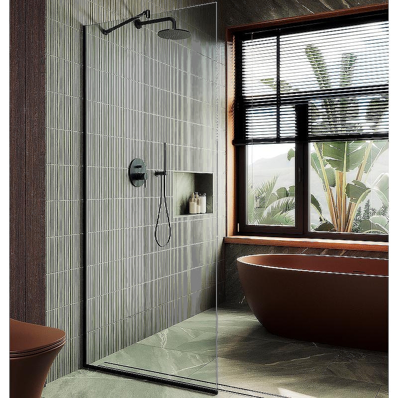 Душевая перегородка Maybah Glass MGD-695-6у 790x1950 в узком профиле Черный стекло прозрачное