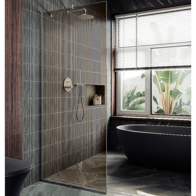 Душевая перегородка Maybah Glass MGD-696-5у 790x1950 в узком профиле Хром матовый стекло бронзовое