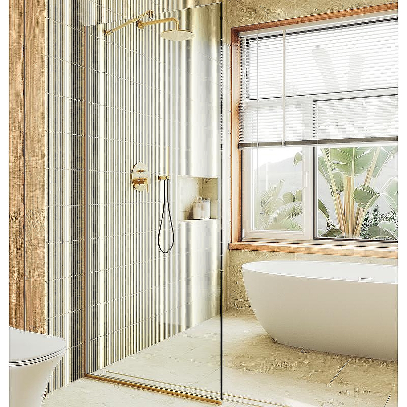Душевая перегородка Maybah Glass MGD-701-3у 690x1950 в узком профиле Золото стекло прозрачное