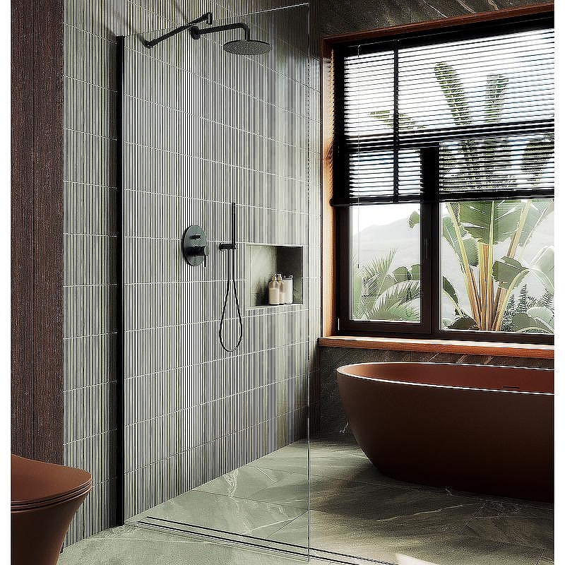 Душевая перегородка Maybah Glass MGD-701-6ш 690x1950 в широком профиле Черный стекло прозрачное