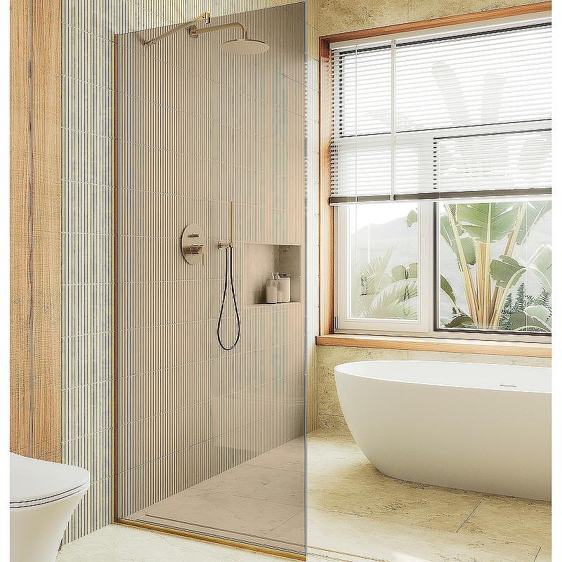 Душевая перегородка Maybah Glass MGD-702-3у 690x1950 в узком профиле Золото стекло бронзовое