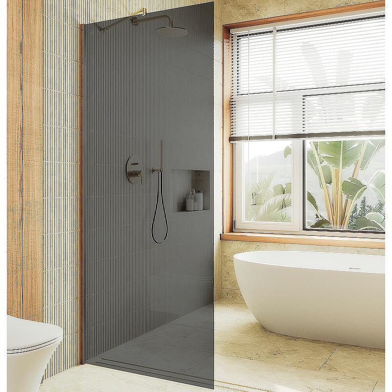 Душевая перегородка Maybah Glass MGD-705-3ш 690x1950 в широком профиле Золото стекло графитовое