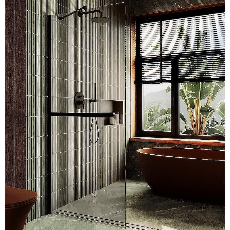 Душевая перегородка Maybah Glass MGD-709-6ш 1090x1950 в широком профиле Черный стекло бронзовое