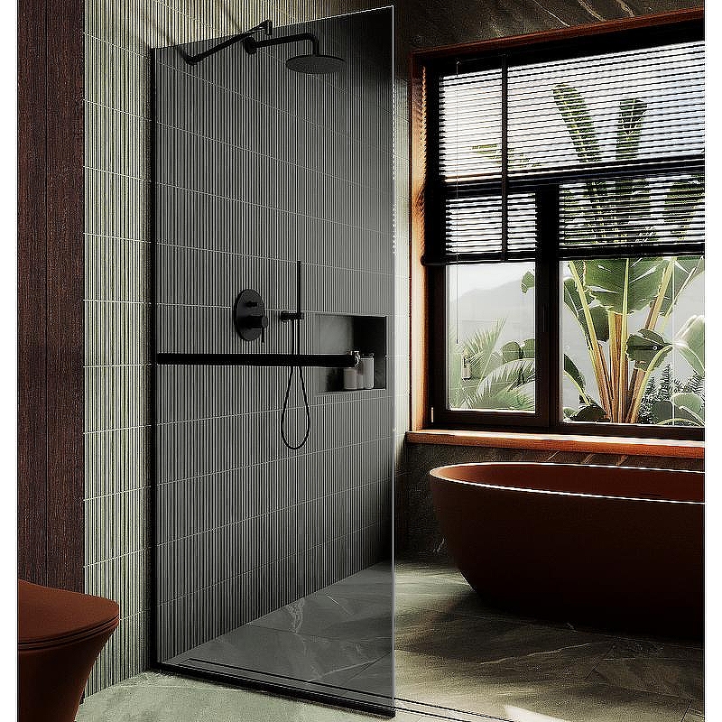 Душевая перегородка Maybah Glass MGD-711-6у 1090x1950 в узком профиле Черный стекло графитовое