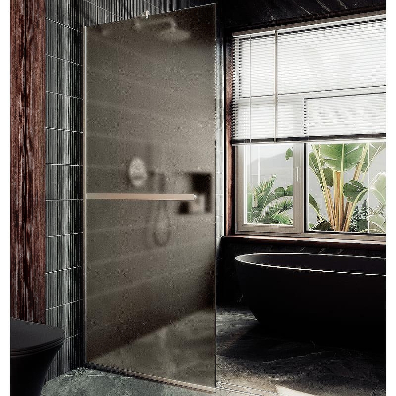Душевая перегородка Maybah Glass MGD-716-5у 1190х1950 в узком профиле с полотенцедержателем Хром матовый стекло бронзовое матовое
