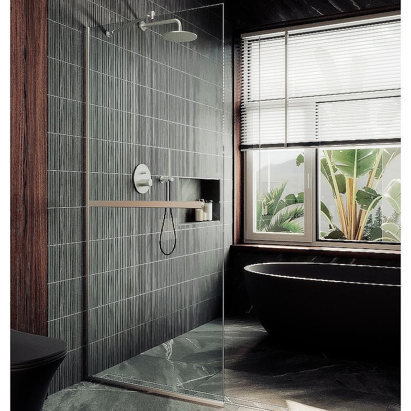 Душевая перегородка Maybah Glass MGD-726-5у 790x1950 в узком профиле Хром матовый стекло прозрачное