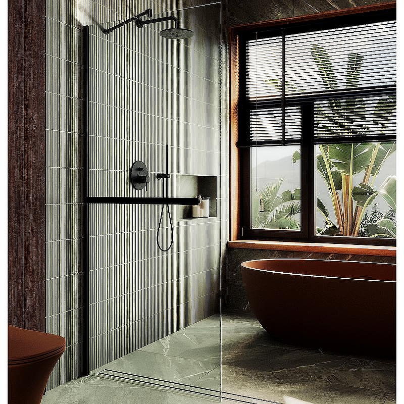 Душевая перегородка Maybah Glass MGD-726-6ш 790x1950 в широком профиле Черный стекло прозрачное