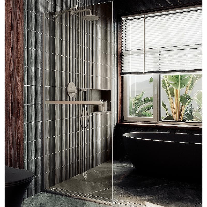 Душевая перегородка Maybah Glass MGD-727-5у 790x1950 в узком профиле Хром матовый стекло бронзовое