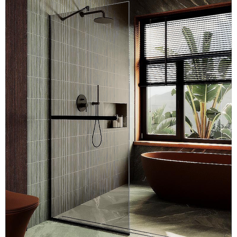 Душевая перегородка Maybah Glass MGD-727-6у 790x1950 в узком профиле Черный стекло бронзовое