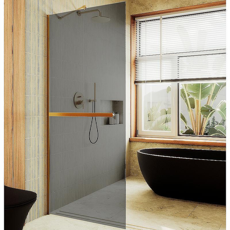 Душевая перегородка Maybah Glass MGD-729-3ш 790x1950 в широком профиле Золото стекло графитовое