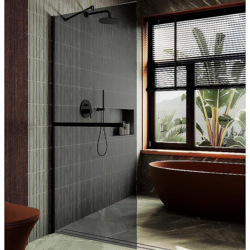 Душевая перегородка Maybah Glass MGD-729-6ш 790x1950 в широком профиле Черный стекло графитовое
