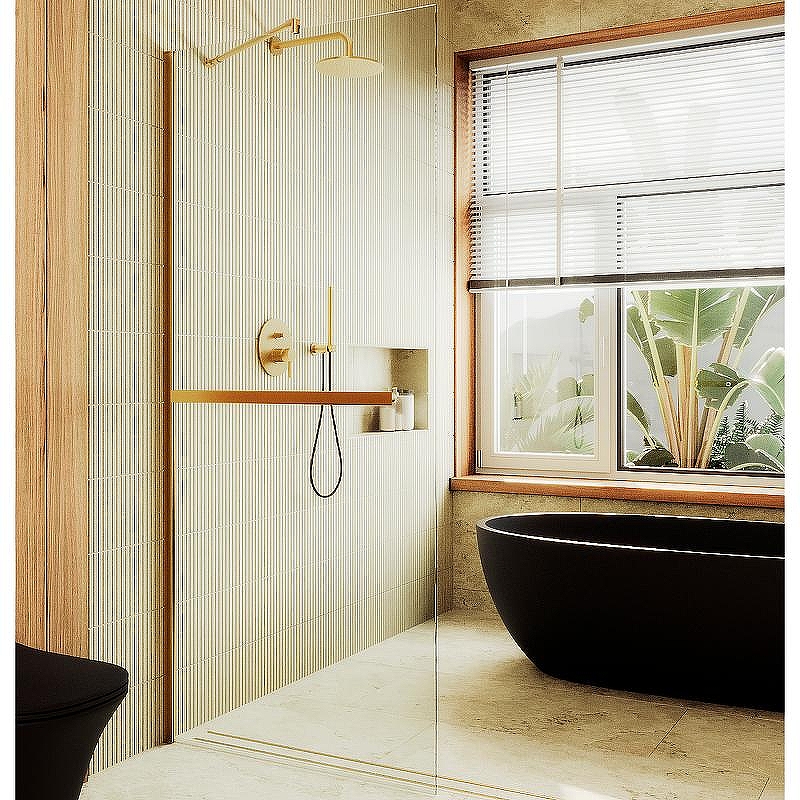 Душевая перегородка Maybah Glass MGD-732-3ш 890x1950 в широком профиле Золото стекло прозрачное