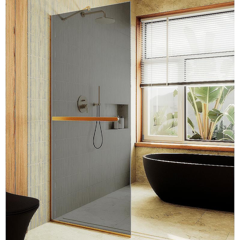 Душевая перегородка Maybah Glass MGD-735-3у 890x1950 в узком профиле Золото стекло графитовое