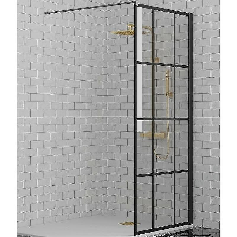 Душевая перегородка Paini 80 Walk-In 80G профиль Черный матовый стекло прозрачное с рисунком