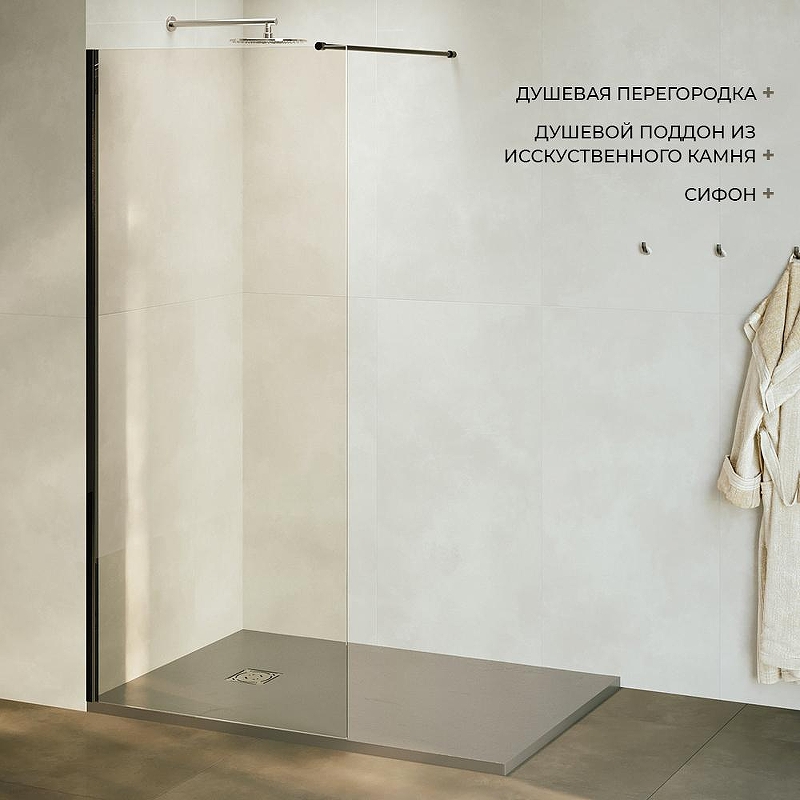 Душевая перегородка RGW Walk In 90 359401009-14 профиль цвет Черный стекло прозрачное