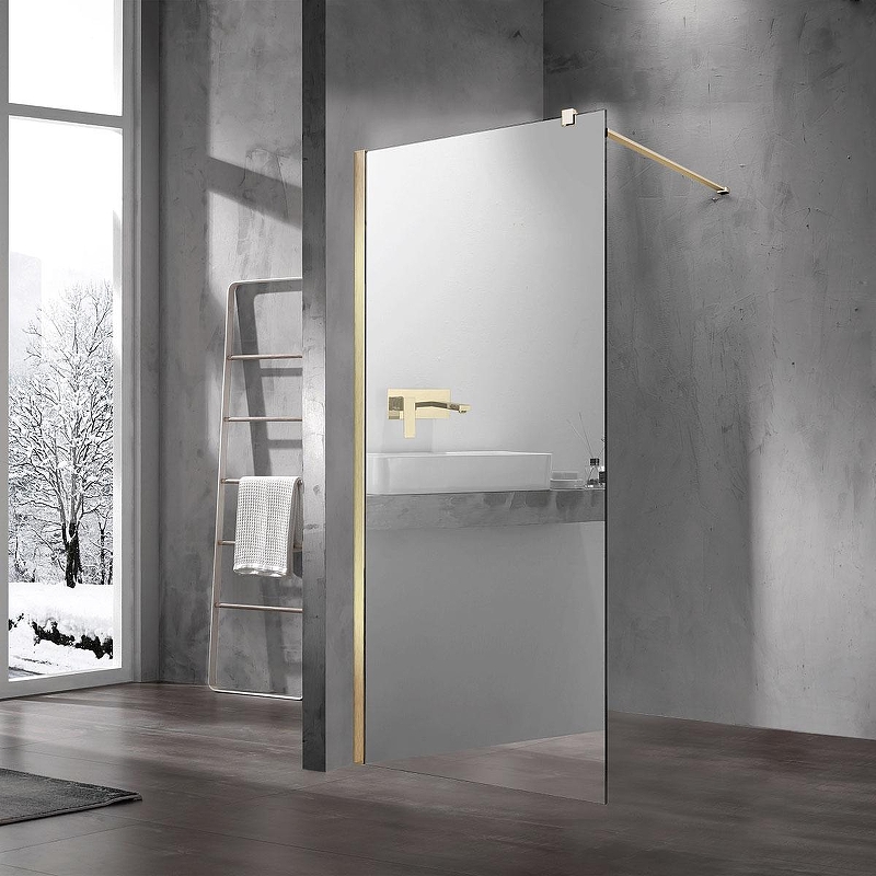 Душевая перегородка Vincea Walk in 100 VSW-1H100MRG профиль Матовый золотой стекло зеркальное