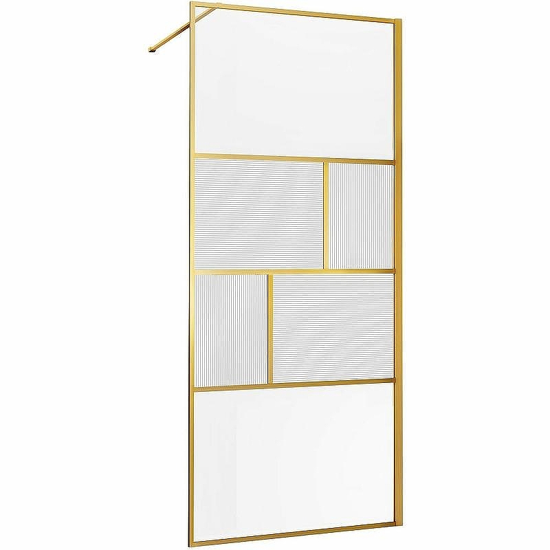 Душевая перегородка Vincea Walk-In 100 VSW-1HC100CFBG профиль Брашированное золото стекло прозрачное/рифленое