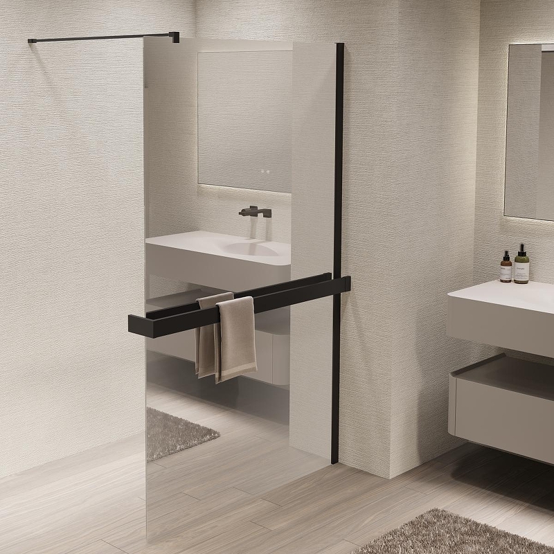 Душевая перегородка Vincea Walk in 100 VSW-1HR100MRB профиль цвет Черный стекло зеркальное