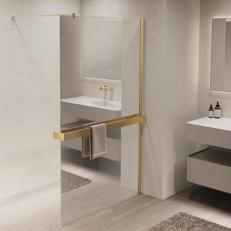 Душевая перегородка Vincea Walk in 100 VSW-1HR100MRG профиль цвет Матовый золотой стекло зеркальное