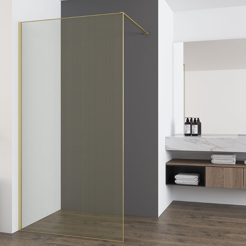 Душевая перегородка Vincea Walk-In 100 VSW-7HS100GWG профиль Брашированное золото стекло ламинированное с золотыми нитями