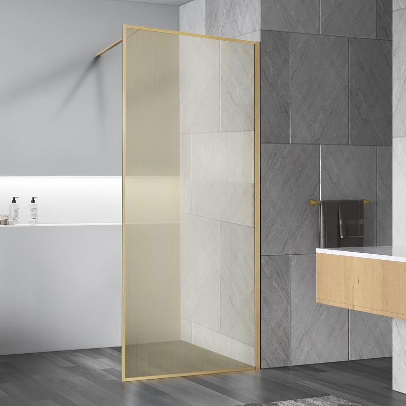 Душевая перегородка Vincea Walk-In 120 VSW-1HP120GWBG профиль Брашированное золото стекло ламинированное с золотыми нитями