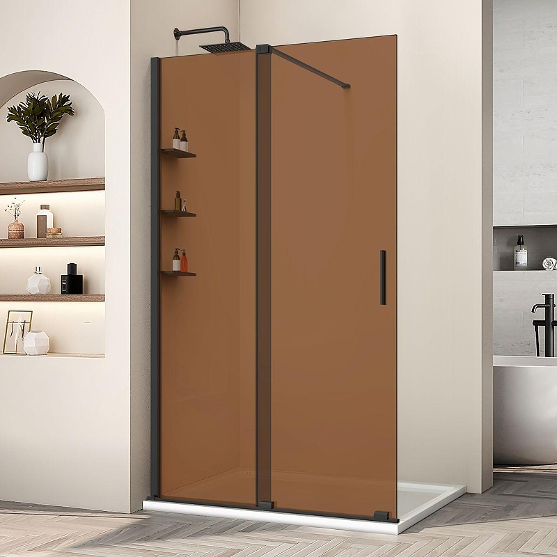 Душевая перегородка Vincea Walk-In 120 VSW-1WSL120GSB профиль Черный матовый стекло янтарь