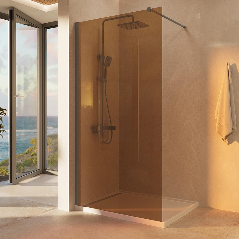 Душевая перегородка Vincea Walk-In 90 VSW-1H900GSGM профиль Вороненая сталь стекло янтарь