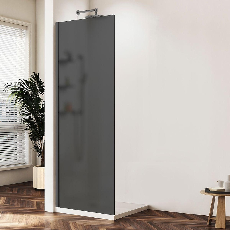Душевая перегородка Vincea Walk-In 90 VSW-1HWS900GFGM профиль Вороненая сталь стекло тонированное матовое