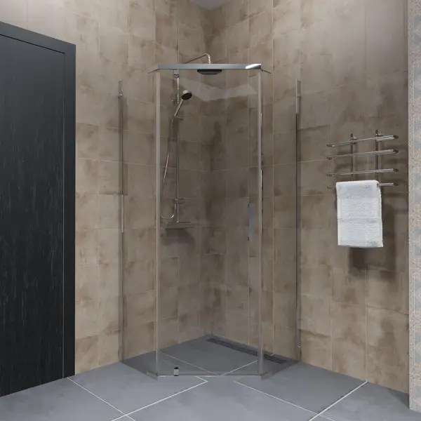 Душевая ширма Грета Triton пятиугольная 90x90x190см цвет профиля хром распашная стекло 6мм прозрачное