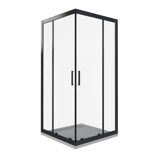 Душевая ширма Makiato квадратная 100x100x190см цвет профиля черный раздвижная стекло 5мм прозрачное