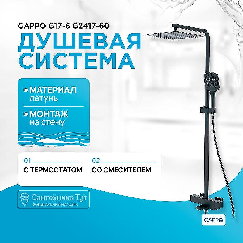Душевая система Gappo G17-6 G2417-60 с термостатом Черная матовая