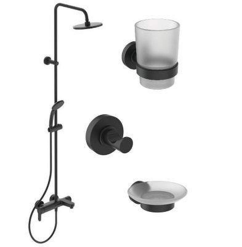 Душевая система Ideal Standard Cerafine O BL749S1 со смесителем для раковины и аксессуарами для ванной цвет Silk Black / Черный шелк