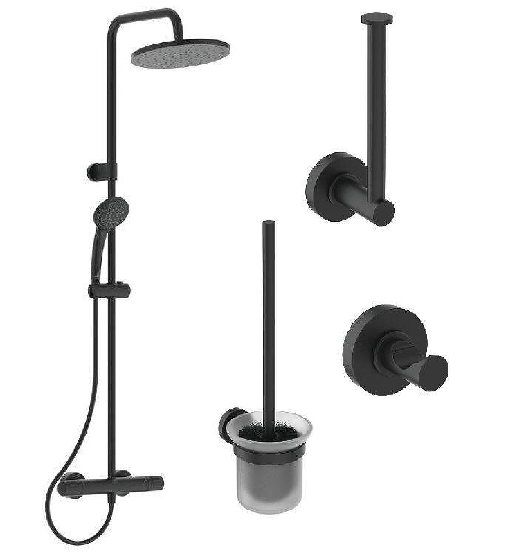 Душевая система Ideal Standard Ceratherm T25 BL7546S4 с термостатом с аксессуарами для ванной цвет Silk Black / Черный шелк