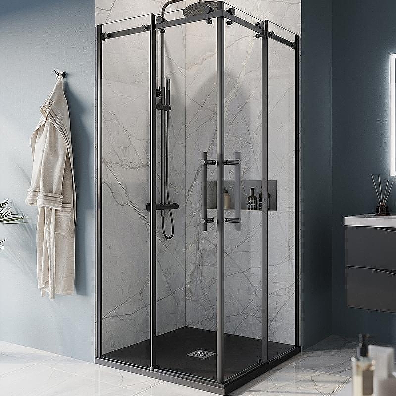 Душевой уголок BelBagno Marino 100x100 MARINO-A-2-100-C-NERO профиль Черный матовый стекло прозрачное