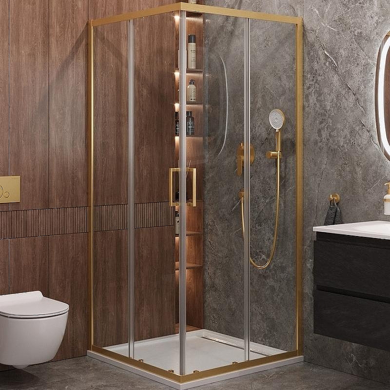 Душевой уголок Cezares Molveno 100x100 MOLVENO-A-2-100-C-BORO-IV профиль Брашированное золото стекло прозрачное