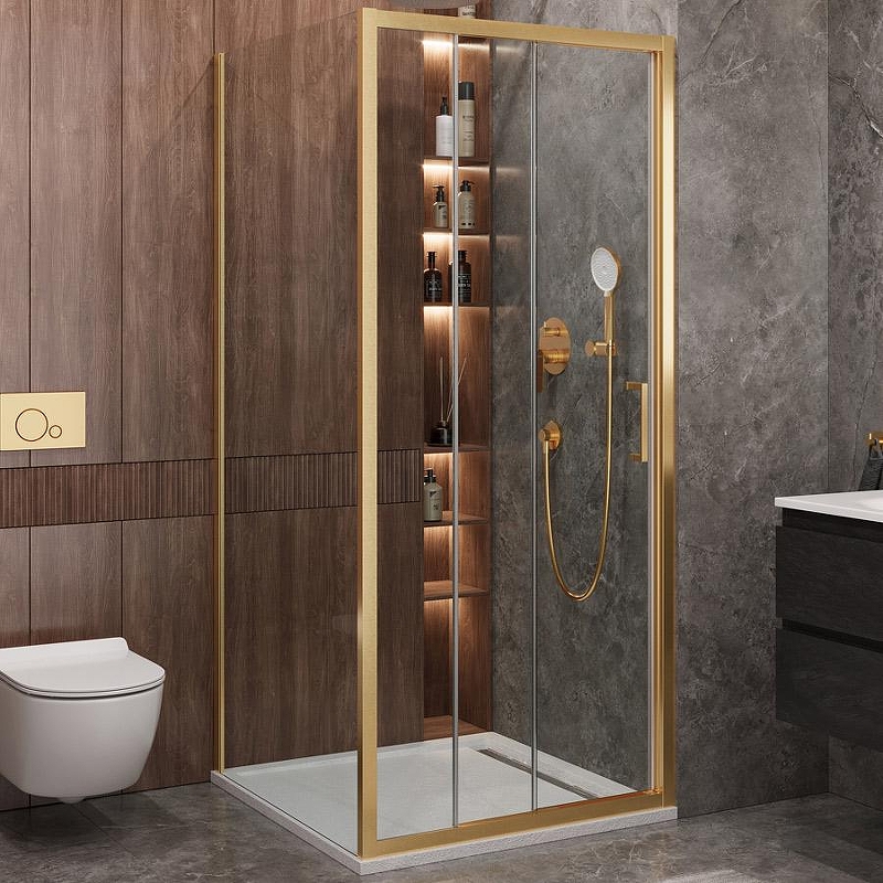 Душевой уголок Cezares Molveno 100x90 MOLVENO-AHF-31-100/90-C-BORO-IV профиль Брашированное золото стекло прозрачное