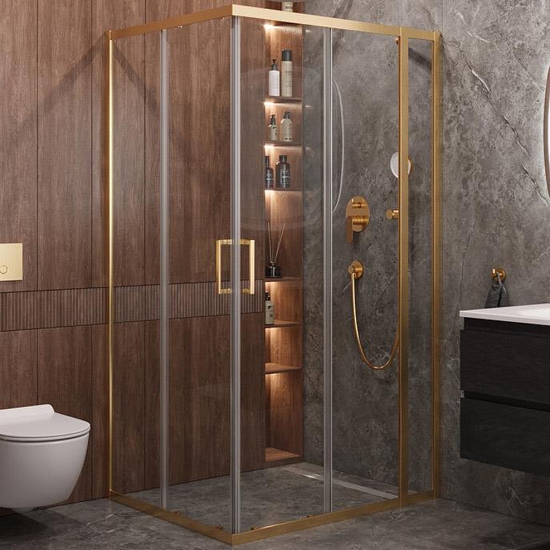 Душевой уголок Cezares Molveno 110x90 MOLVENO-AH-21-90+20-C-BORO-IV профиль Брашированное золото стекло прозрачное